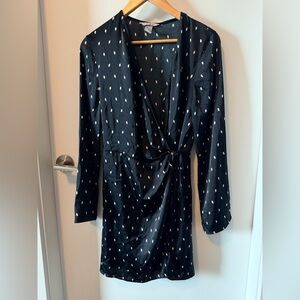 Satin Black Polka Dot Wrap Dress